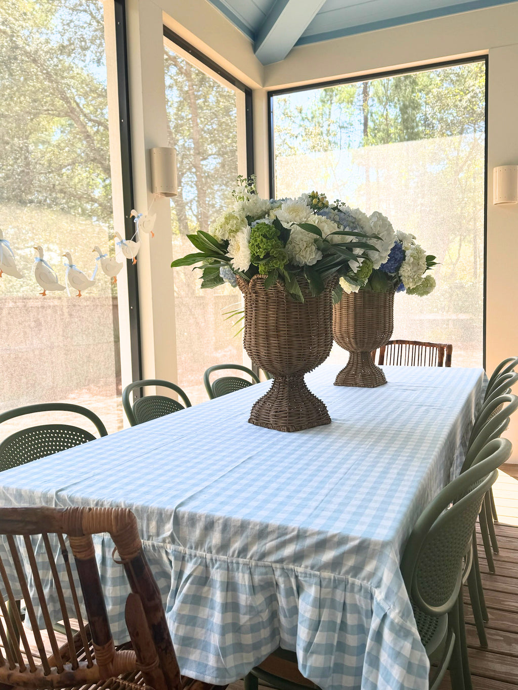 Blue and White Gingham Ruffle Tablecloth