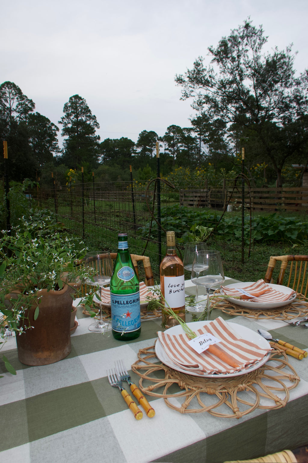 Green and White Gingham Tablecloth