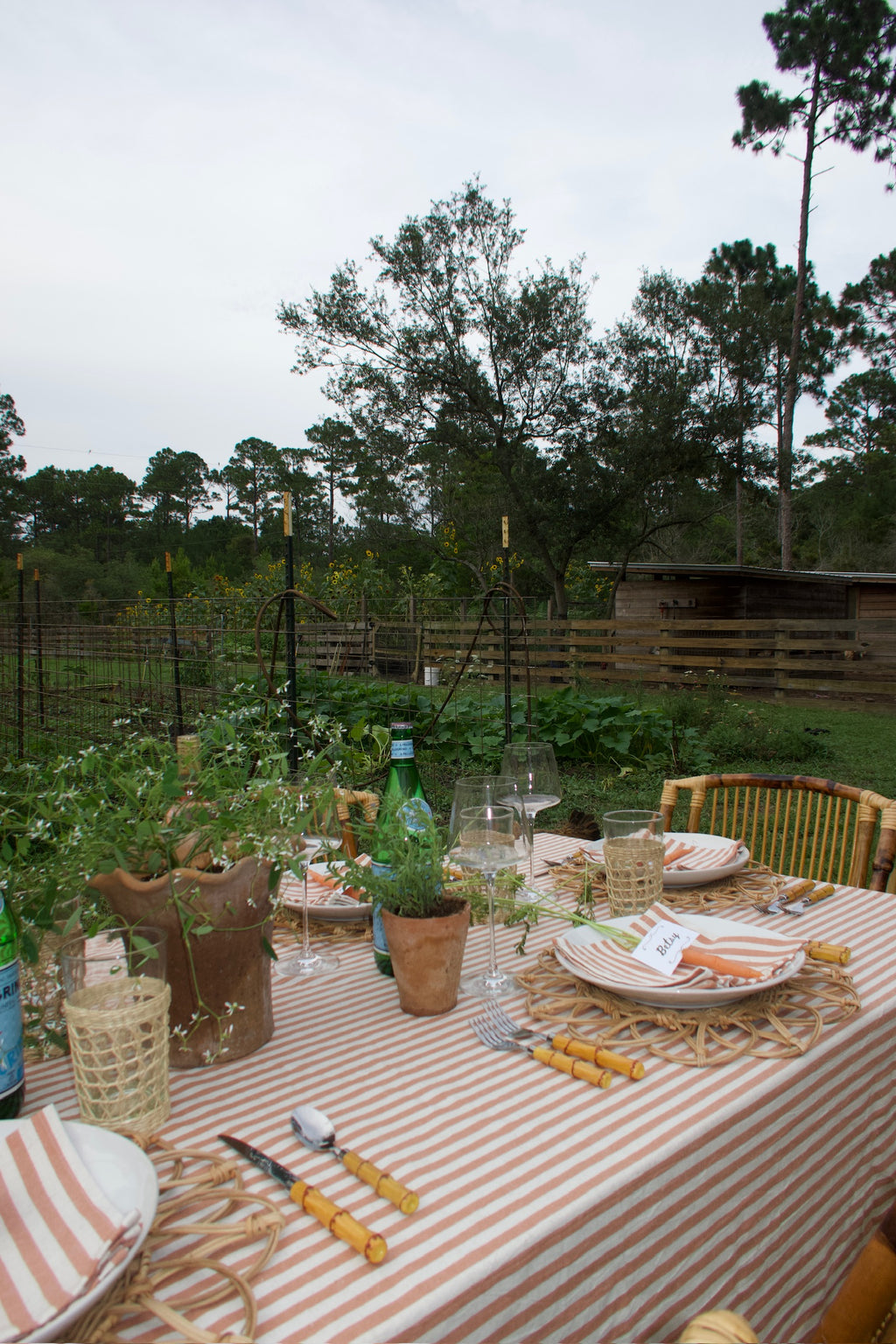 Orange and White Striped Tablecloth