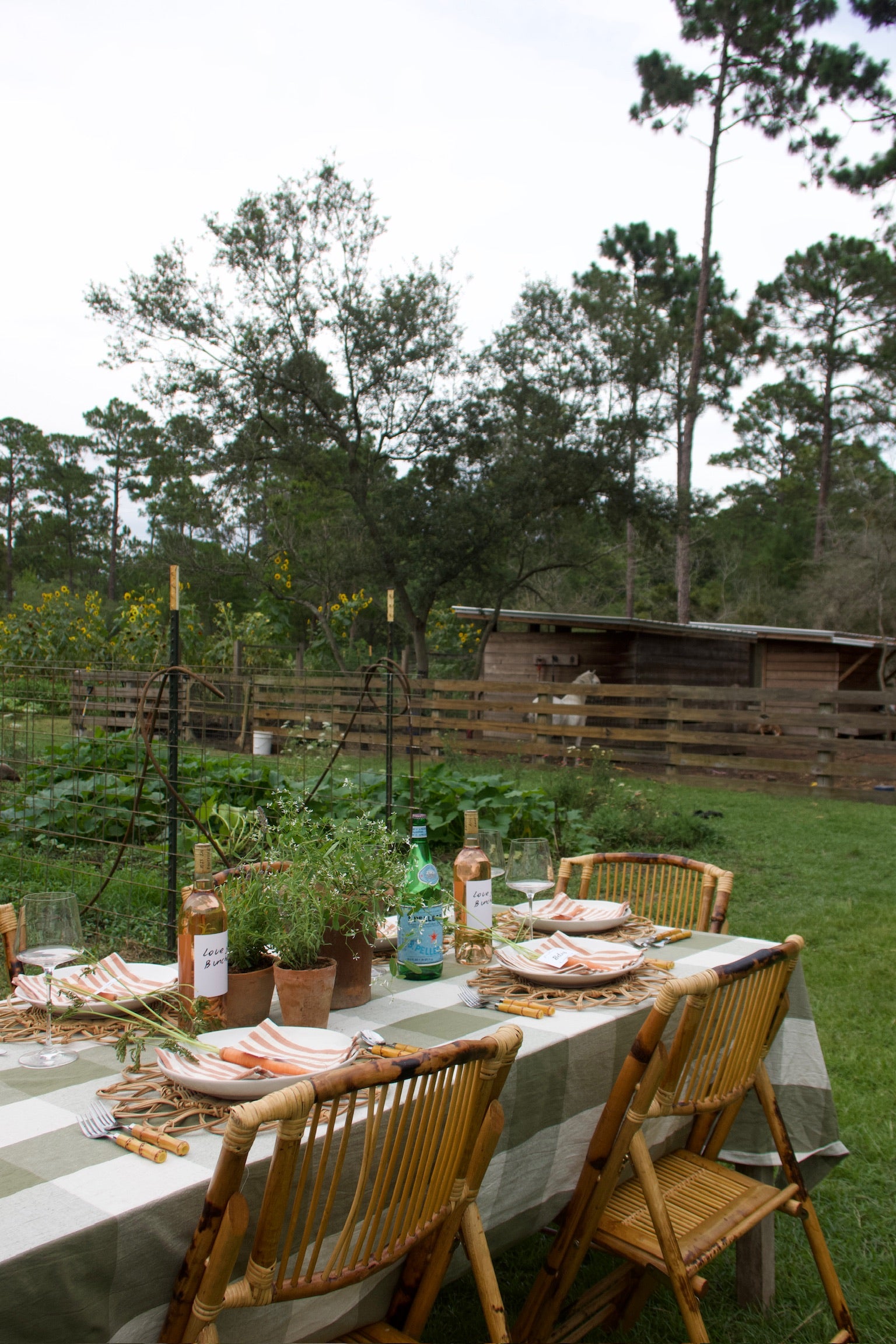 Green and White Gingham Tablecloth
